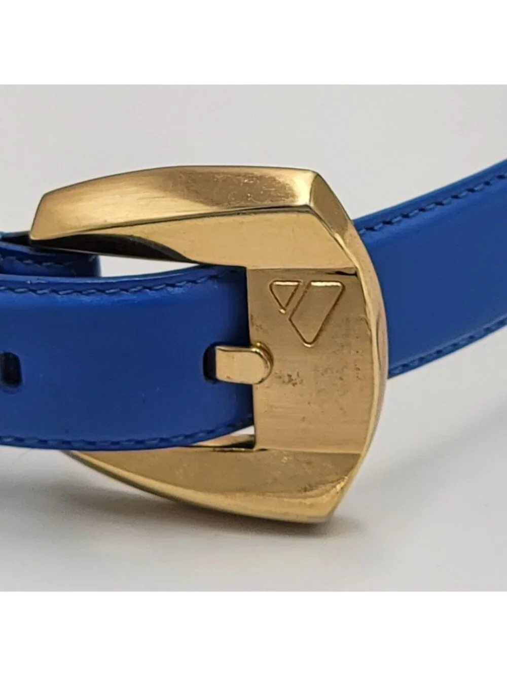 VTG 90S Blue Liz Claiborne Semi-Aniline Leather Belt With Gold Buckle - Medium S
